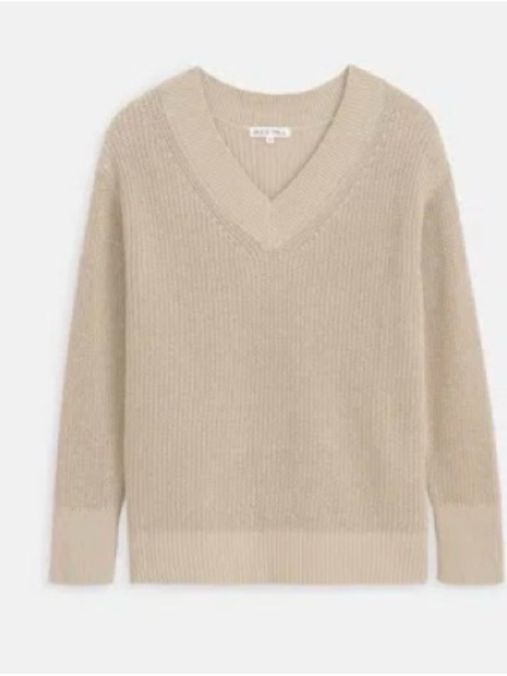 Alex Mill V‑Neck Ribbed Cotton Sweater in Beige